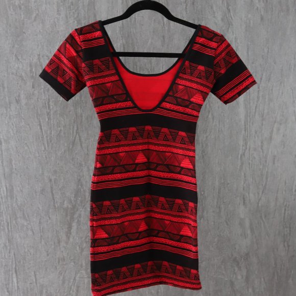 American Apparel Red/Black Bodycon Patterned Dress - Picture 2 of 5